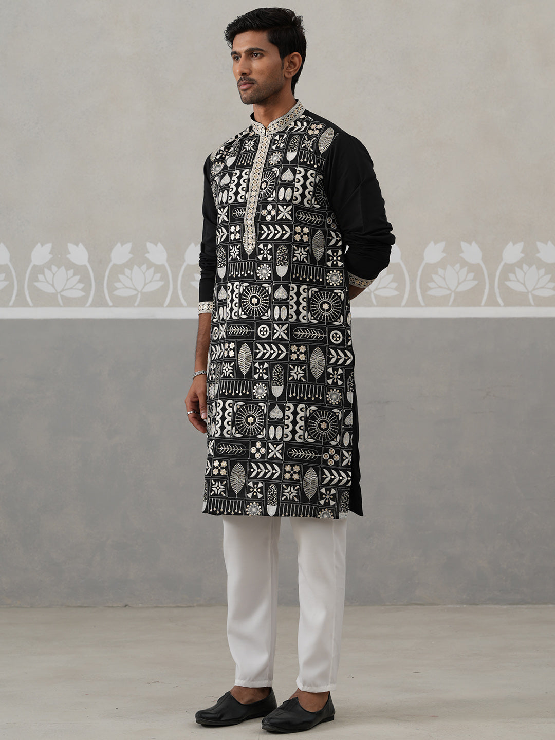 silk blend embroidered kurta pyjama set