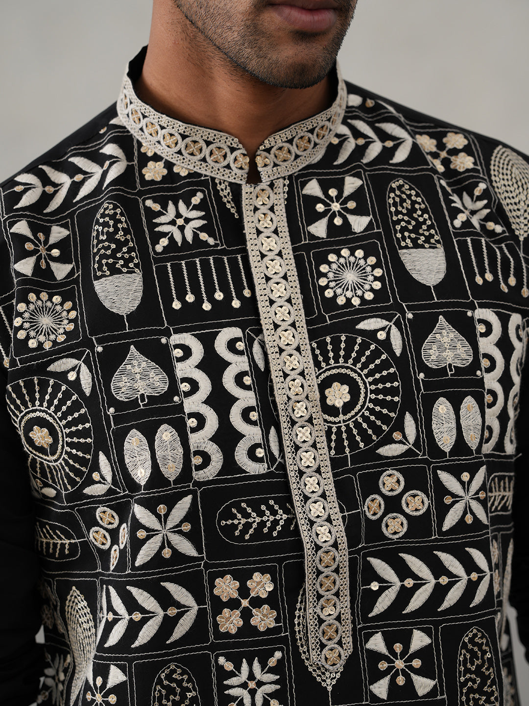 Silk Blend Embroidered Kurta Pyjama Set