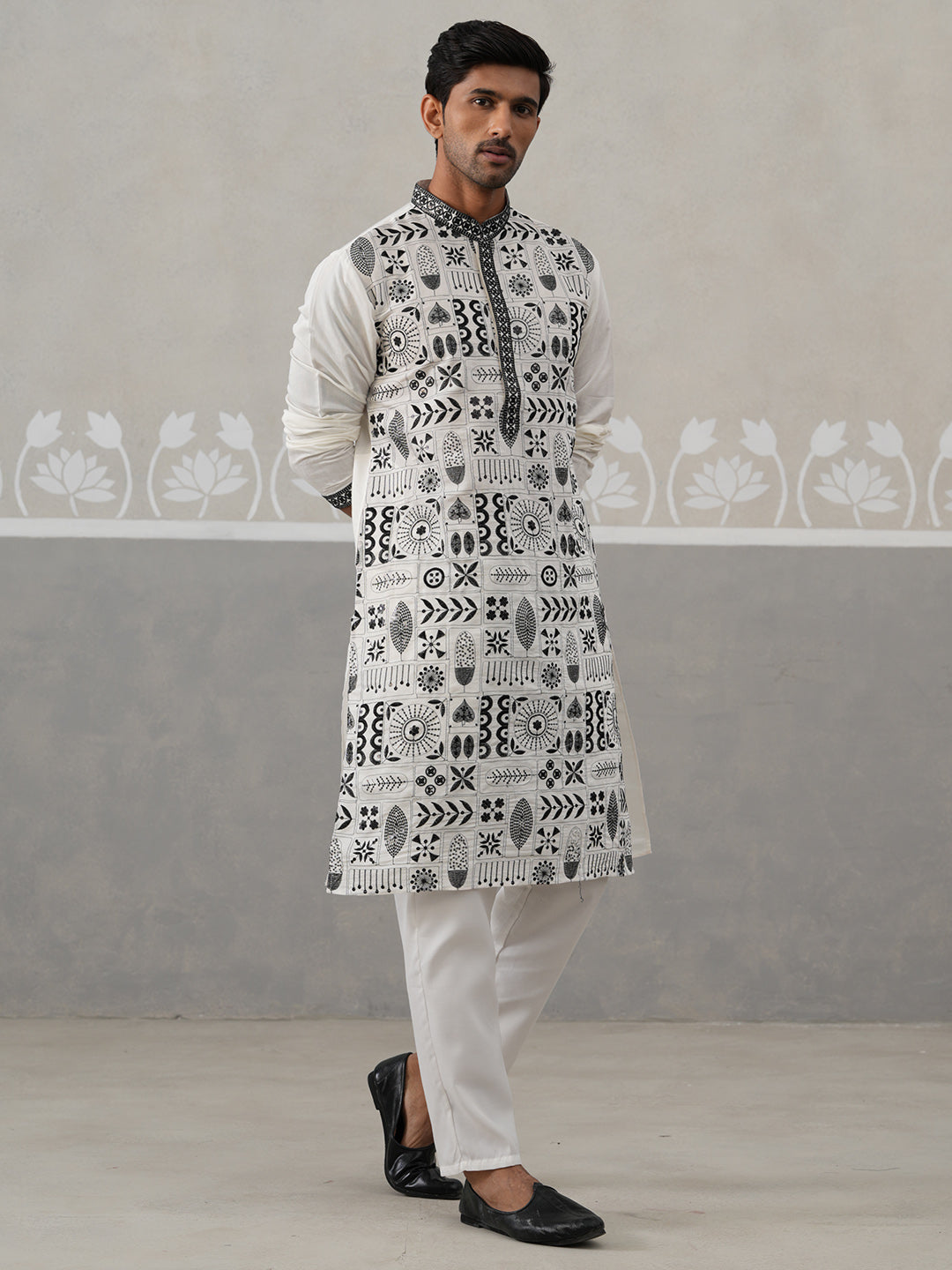 silk blend embroidered kurta pyjama set