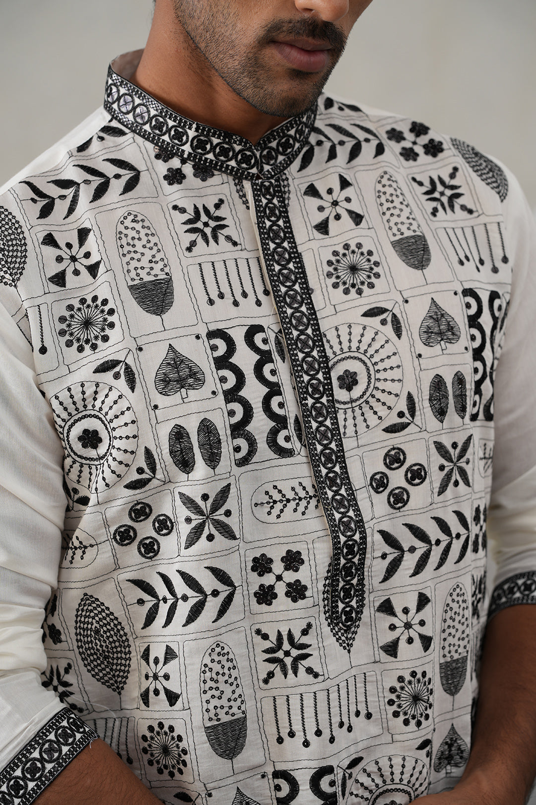 Silk Blend Embroidered Kurta Pyjama Set