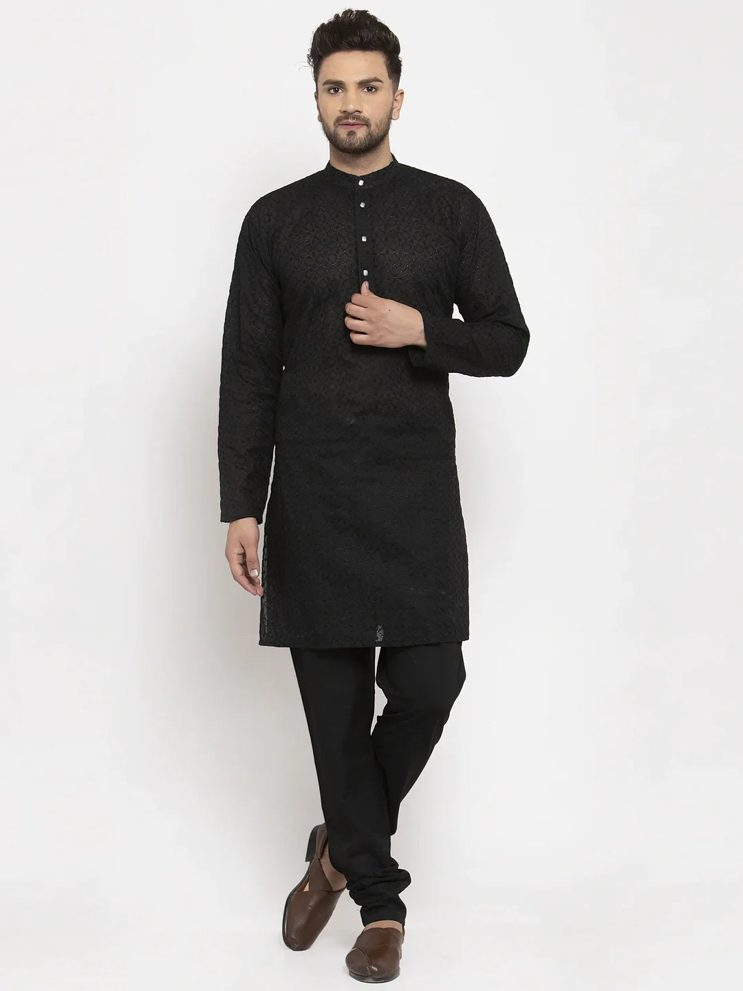 Jompers Men Black Chikan Kurta With Churidar 561 Black
