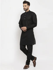 Men Black Chikan Kurta with Churidar ( JOKP 561 Black )