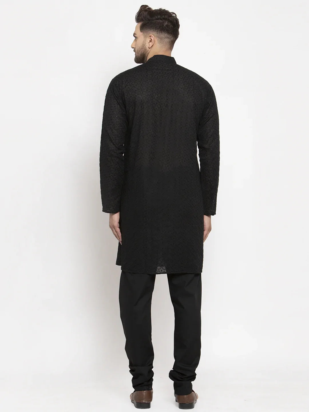 Jompers Men Black Chikan Kurta With Churidar 561 Black