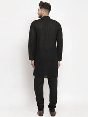 Men Black Chikan Kurta with Churidar ( JOKP 561 Black )