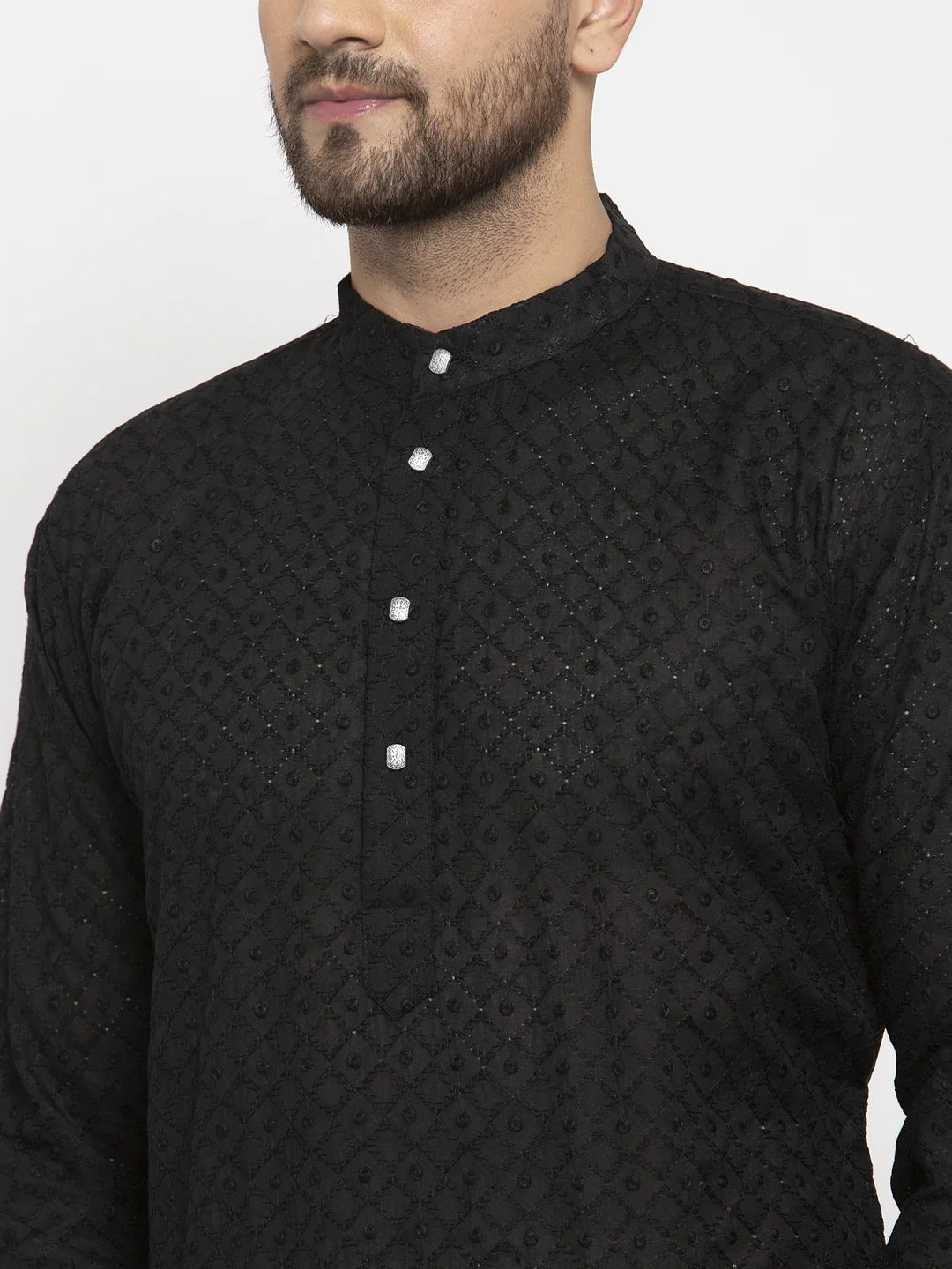 Jompers Men Black Chikan Kurta With Churidar 561 Black
