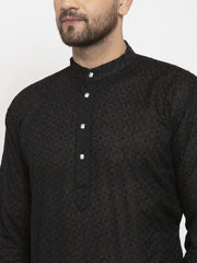 Men Black Chikan Kurta with Churidar ( JOKP 561 Black )