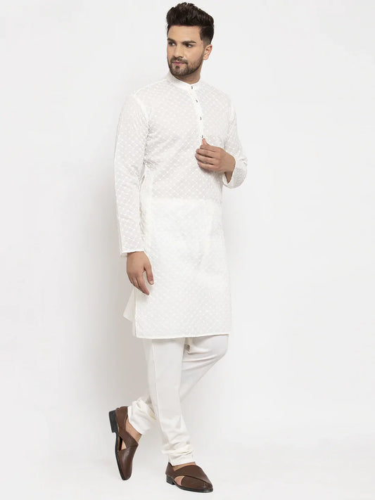 Men Cream Chikan Kurta with Churidar ( JOKP 561 Cream )