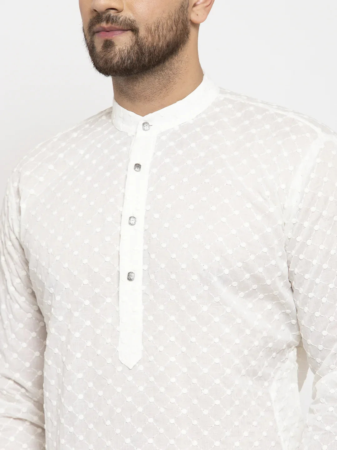 Jompers Men Cream Chikan Kurta With Churidar 561 Cream