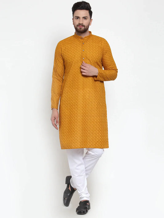 Jompers Men Mustard Chikan Kurta With Churidar 561 Mustard