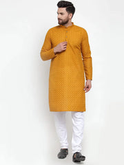 Men Mustard Chikan Kurta Only ( KO 561 Mustard )