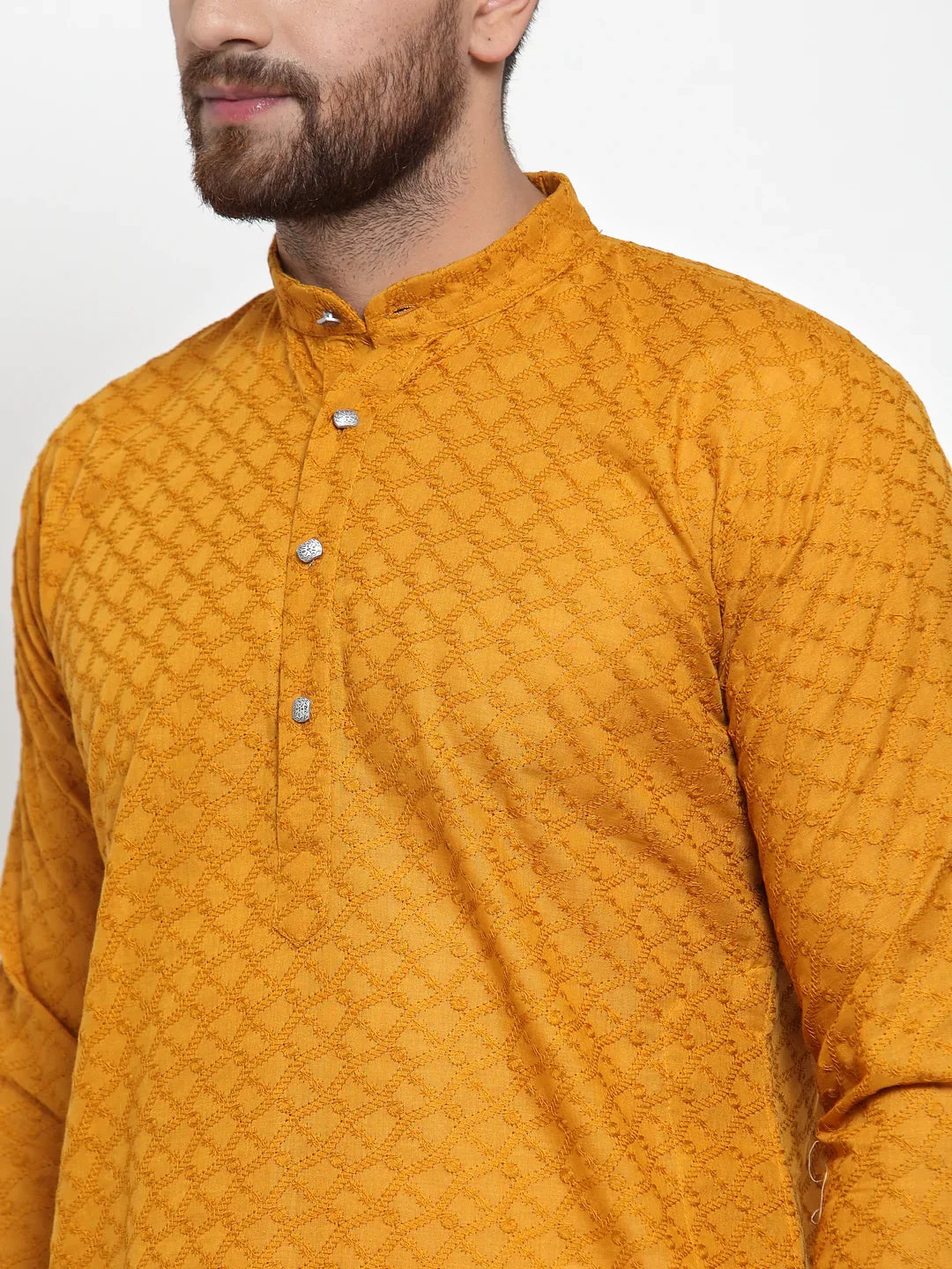 Jompers Men Mustard Chikan Kurta With Churidar 561 Mustard