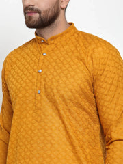 Men Mustard Chikan Kurta with Churidar ( JOKP 561 Mustard )