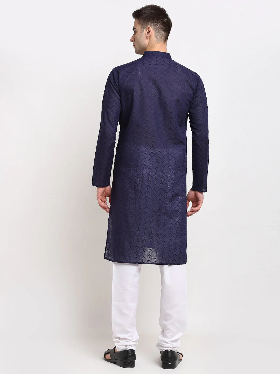 Jompers Men Navy Chikan Kurta With Churidar