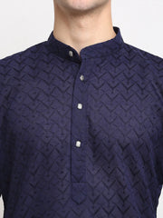 Men Navy Blue Chikan Kurta with Churidar ( JOKP 561 Navy )