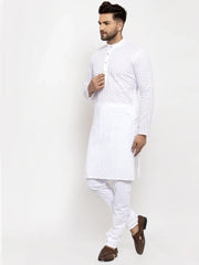 Men White Chikan Kurta with Churidar ( JOKP 561 White )