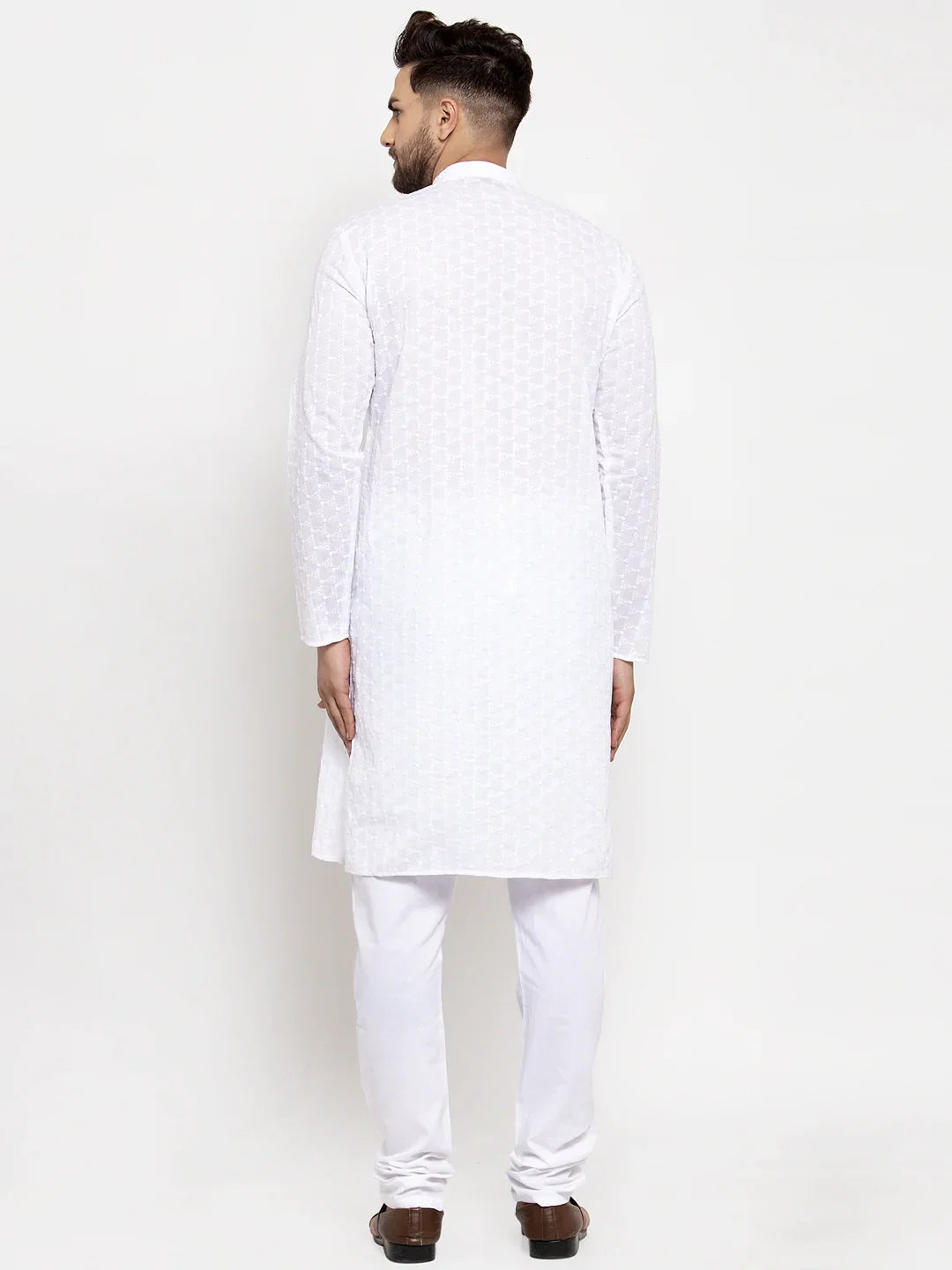 Jompers Men White Chikan Kurta With Churidar 561 White