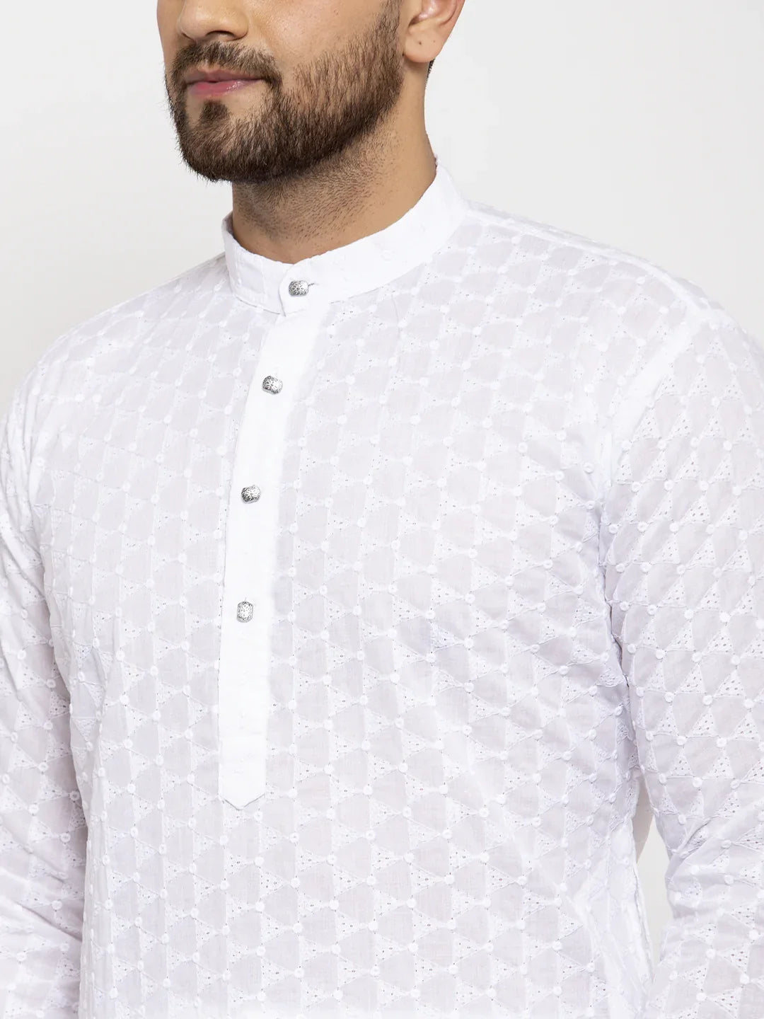 Jompers Men White Chikan Kurta With Churidar 561 White