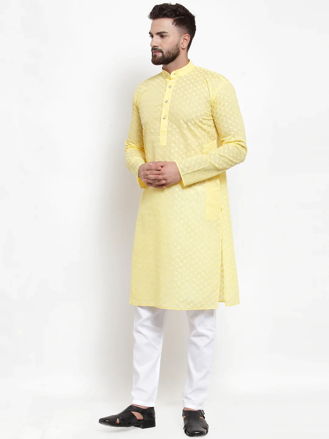 Jompers Men Yellow Chikan Kurta With Churidar 561 Yellow