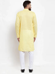 Men Yellow Chikan Kurta Only ( KO 561 Yellow )