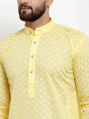 Men Yellow Chikan Kurta with Churidar ( JOKP 561 Yellow )