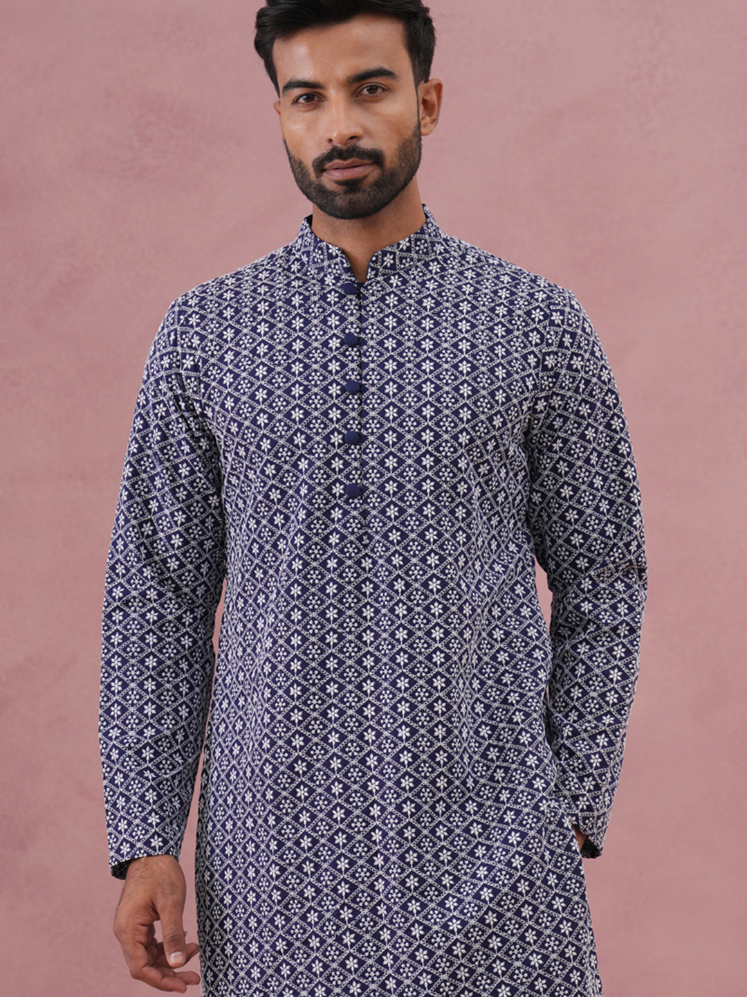floral embroidered kurta with churidar
