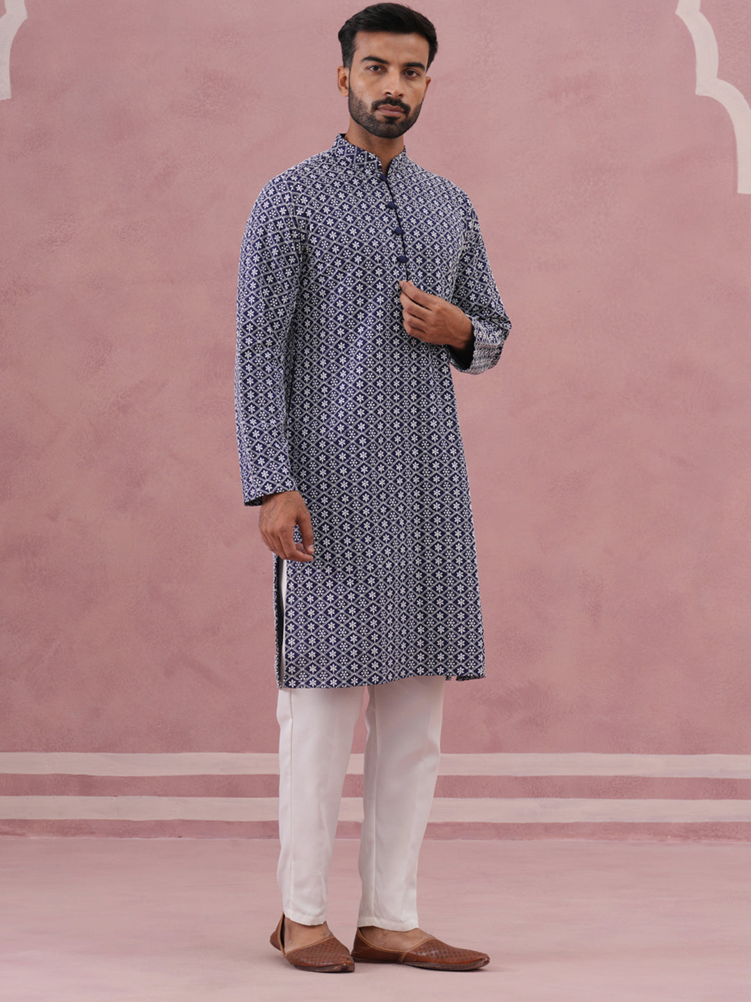 floral embroidered kurta with churidar