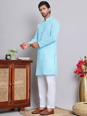 Floral Embroidered Kurta With Churidar ( NJOKP 626Sky )