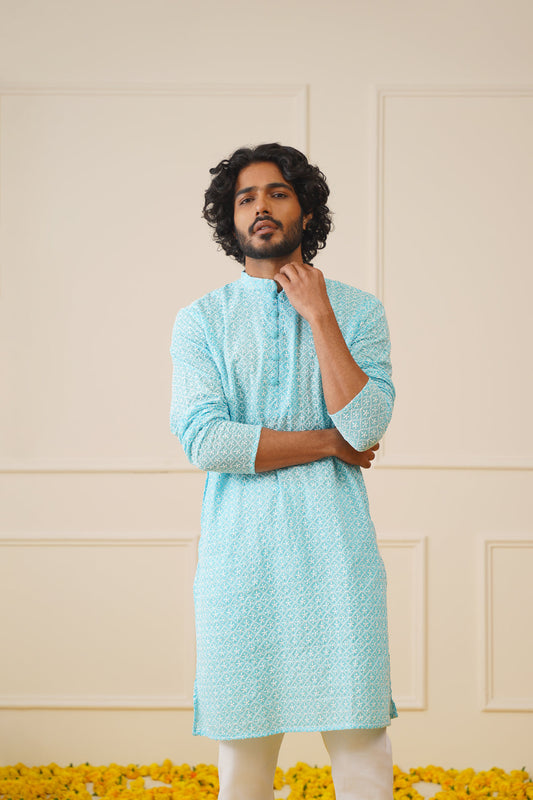 Men's Sky Embroidered Kurta Only ( KO 626Sky )