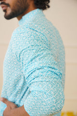 Men's Sky Embroidered Kurta Only ( KO 626Sky )