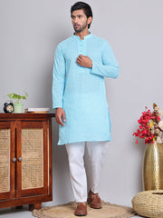 Floral Embroidered Kurta With Churidar ( NJOKP 626Sky )