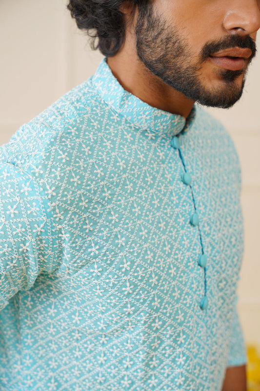 Men's Sky Embroidered Kurta Only ( KO 626Sky )