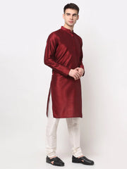 Men's Maroon Solid Dupion Silk Kurta Payjama Set ( JOKP 636 Maroon )