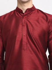 Men's Maroon Solid Dupion Silk Kurta Payjama Set ( JOKP 636 Maroon )