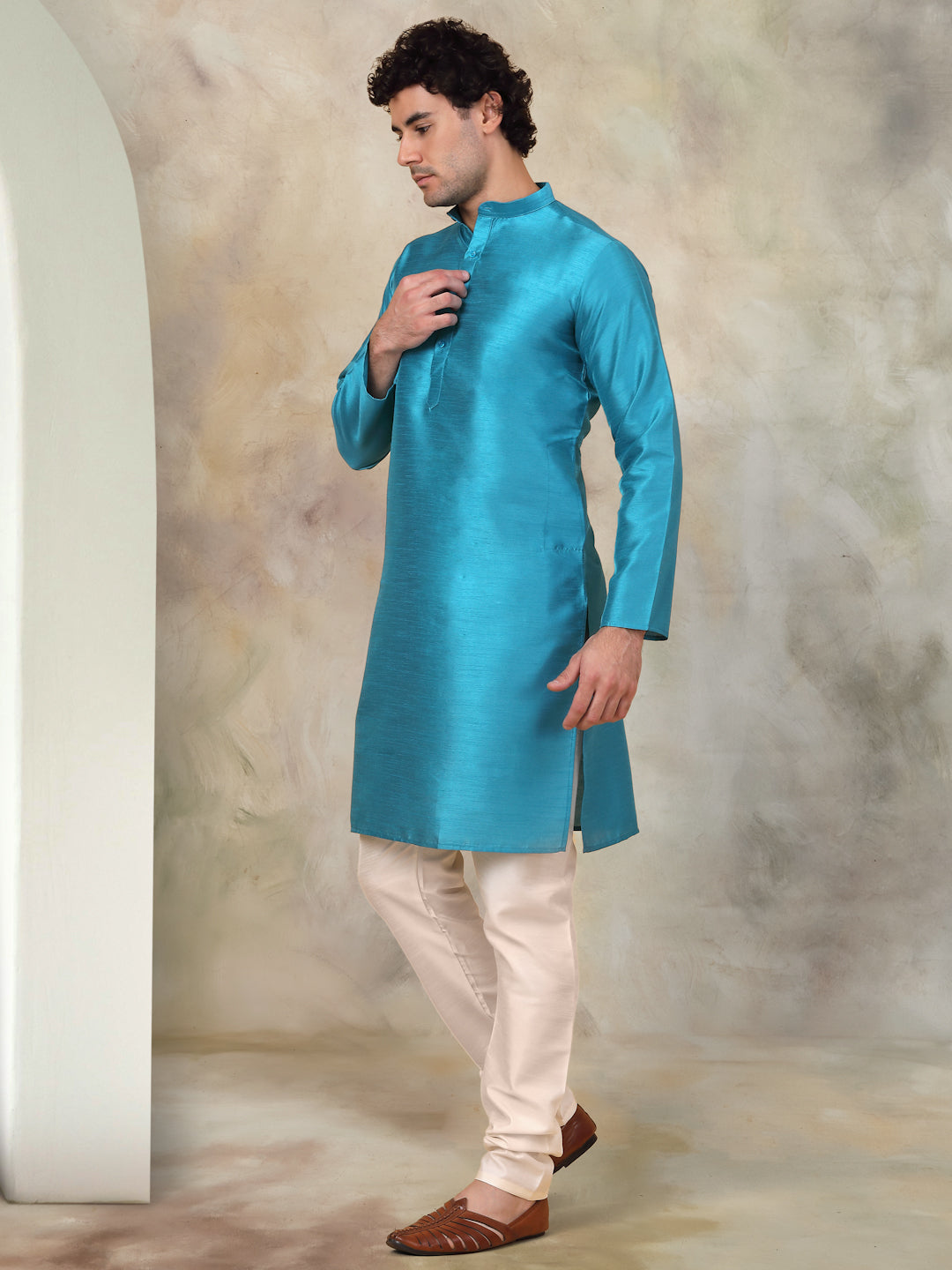 Solid Dupion Silk Kurta With Churidar