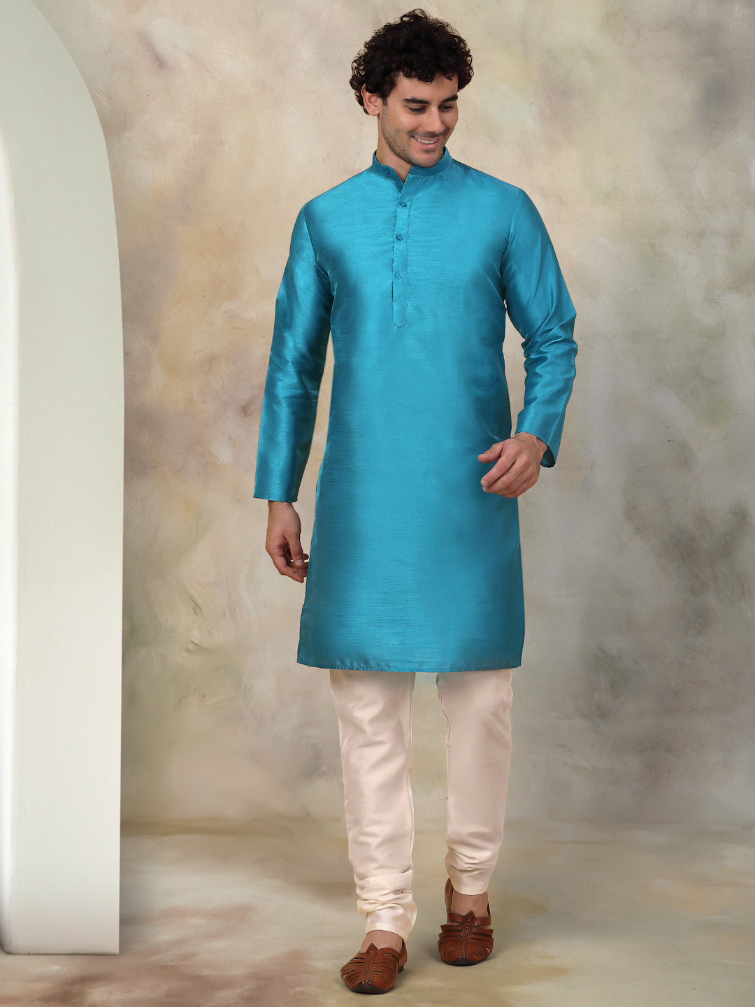 Solid Dupion Silk Kurta With Churidar