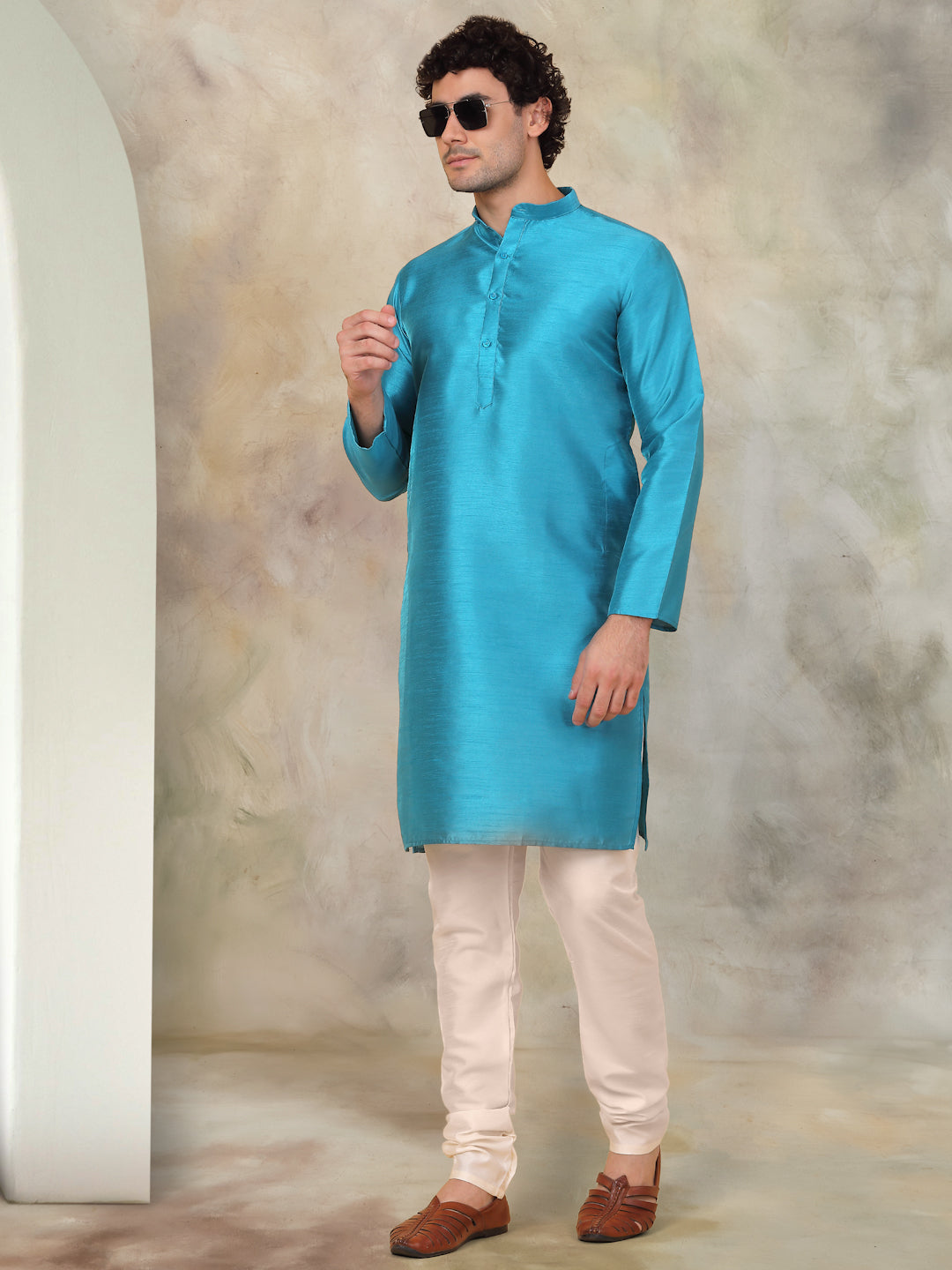Solid Dupion Silk Kurta With Churidar