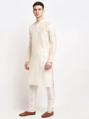 Men's White Solid Dupion Silk Kurta Payjama Set ( JOKP 636 White )