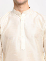 Men's White Solid Dupion Silk Kurta Payjama Set ( JOKP 636 White )