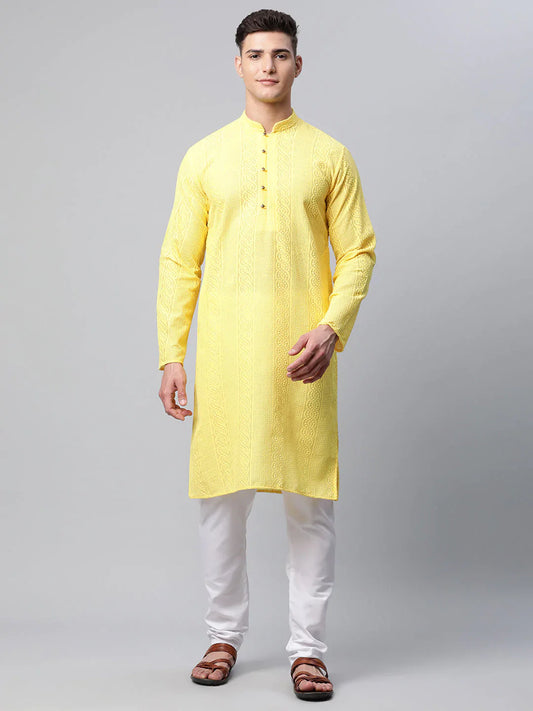 Men's Embroiderd Kurta Pajama ( JOKP 640 Lemon )