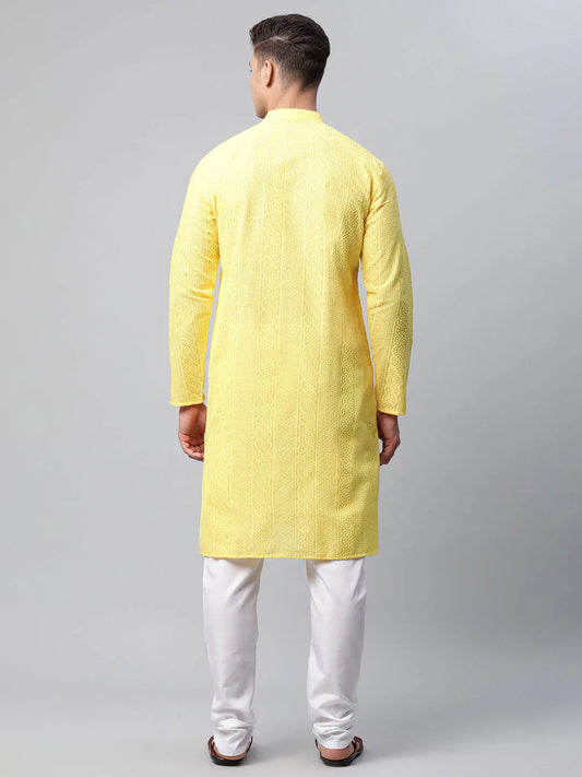 Men's Embroiderd Kurta Pajama ( JOKP 640 Lemon )