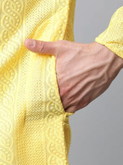 Men's Embroiderd Kurta Pajama ( JOKP 640 Lemon )