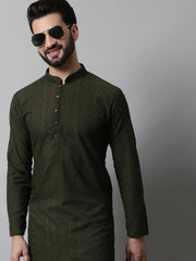 Men's Embroiderd Kurta Pajama ( JOKP 640Olive )