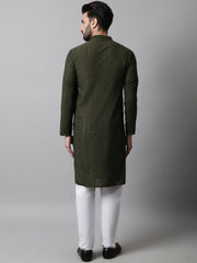 Men's Embroiderd Kurta Pajama ( JOKP 640Olive )