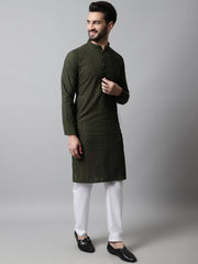 Men's Embroiderd Kurta Pajama ( JOKP 640Olive )