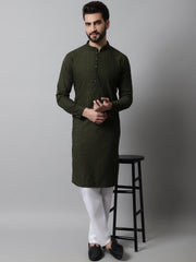 Men's Embroiderd Kurta Pajama ( JOKP 640Olive )