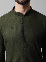 Men's Embroiderd Kurta Pajama ( JOKP 640Olive )