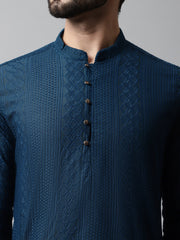 Men's Embroiderd Kurta Pajama ( JOKP 640Teal )