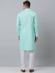 Men's Green Cotton Floral printed kurta Pyjama Set ( JOKP 650Green )