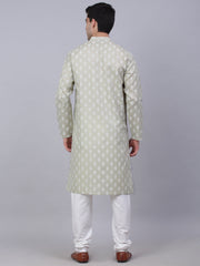 Men's Cotton Floral printed kurta Pyjama Set ( JOKP 650Grey )