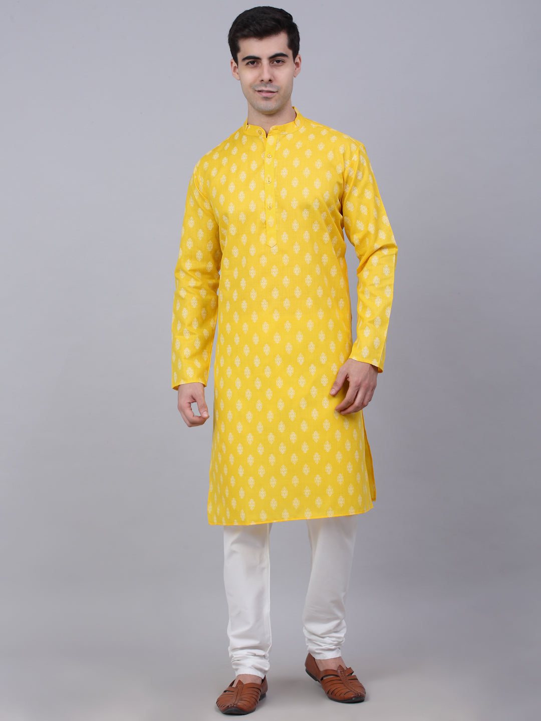 Mens Cotton Floral Printed Kurta Pyjama Set
